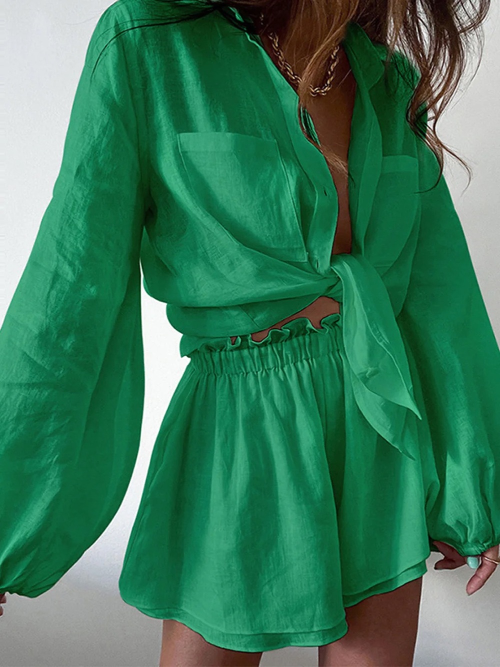 Linen & Cotton Green Aegean Two Piece Double Lined Shorts Set Size XS nwt